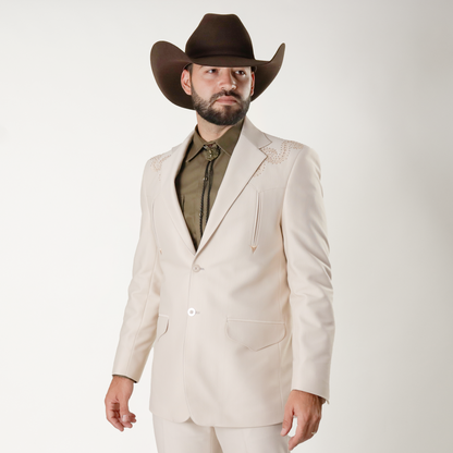 BG-102-59 Traje Beige Bordado Craquer c/Piedra