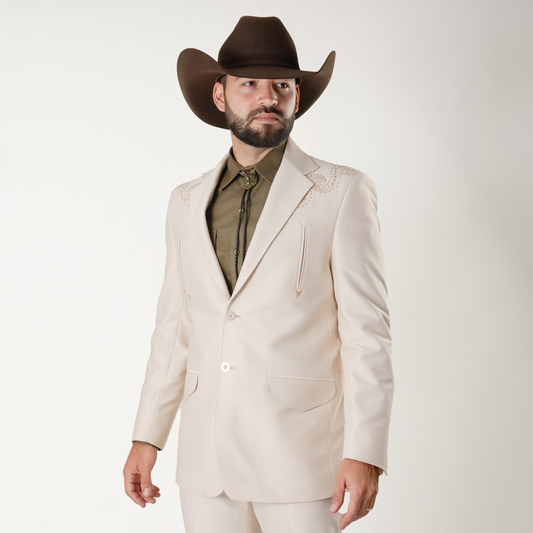 BG-102-59 Traje Beige Bordado Craquer c/Piedra