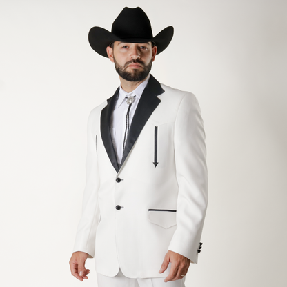 THU-503 Traje Smoking Toledo Hueso con Solapa Negra