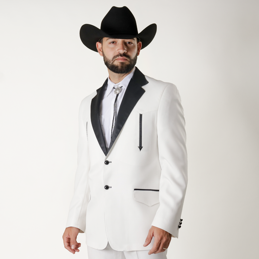 THU-503 Traje Smoking Toledo Hueso con Solapa Negra
