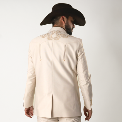 BG-102-59 Traje Beige Bordado Craquer c/Piedra