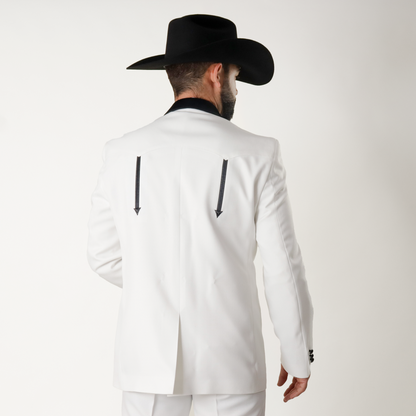THU-503 Traje Smoking Toledo Hueso con Solapa Negra