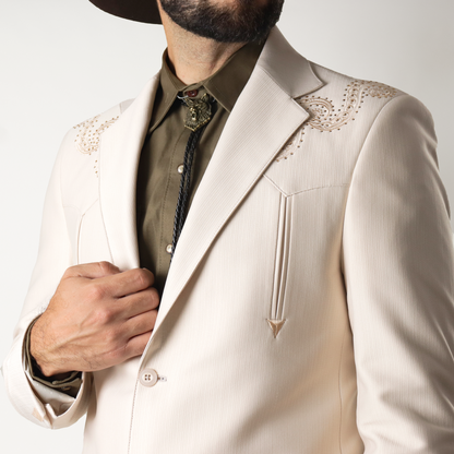 BG-102-59 Traje Beige Bordado Craquer c/Piedra