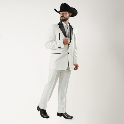 THU-503 Traje Smoking Toledo Hueso con Solapa Negra