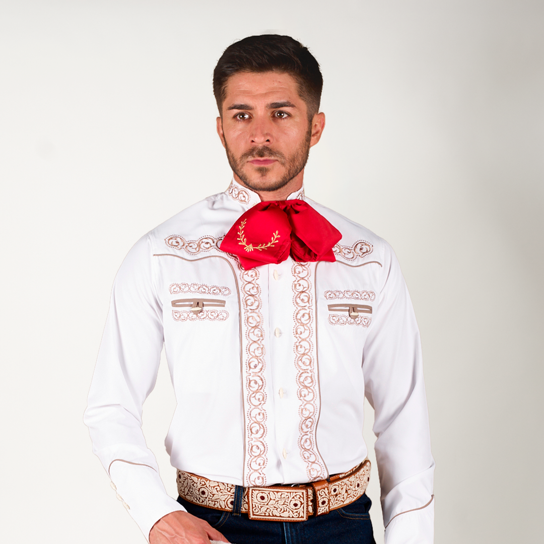 CAMISA CHARRA BLANCA BORDADO CARACOL