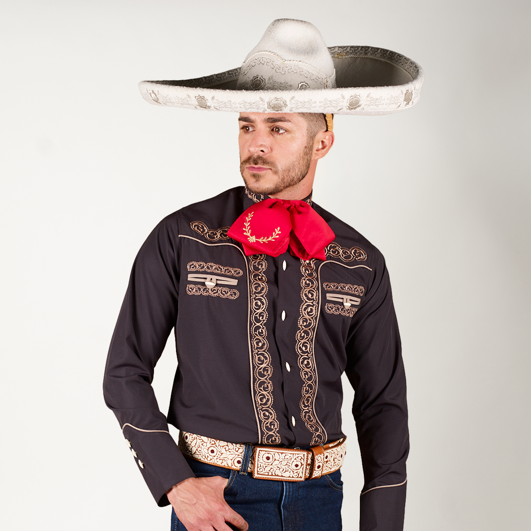 CAMISA CHARRA NEGRA BORDADO CARACOL
