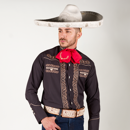 CAMISA CHARRA NEGRA BORDADO CARACOL