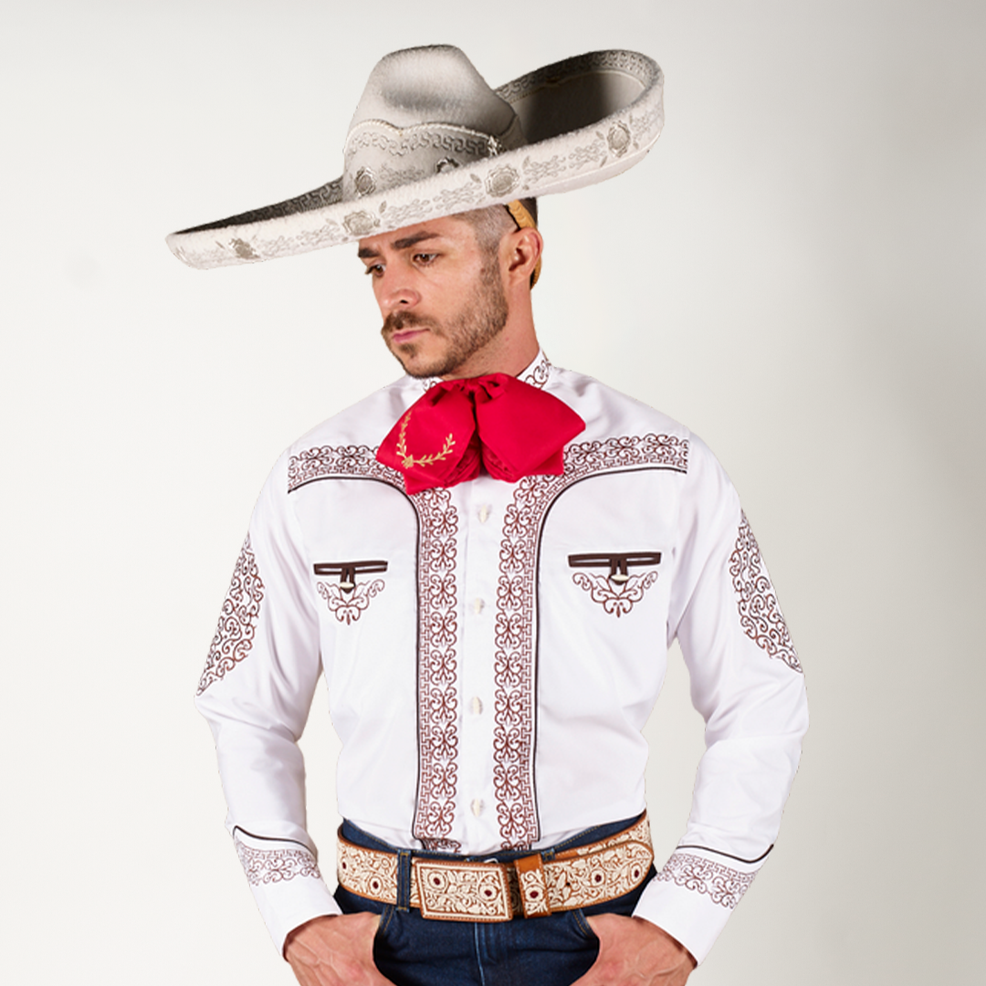 CAMISA CHARRA BLANCA BORDADO MARIACHI