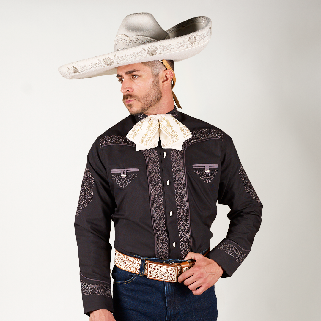 CAMISA CHARRA NEGRA BORDADO MARIACHI