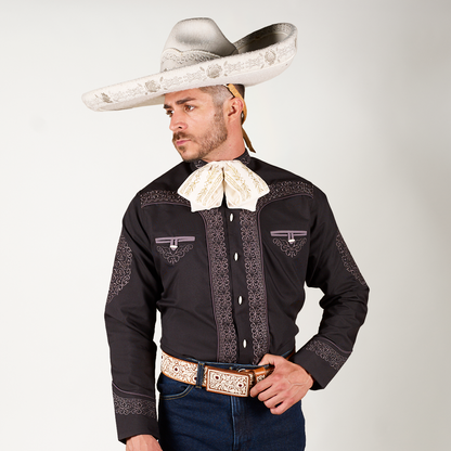 CAMISA CHARRA NEGRA BORDADO MARIACHI
