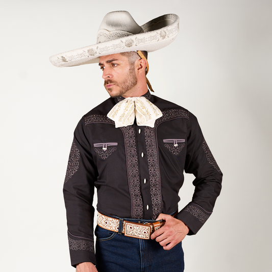 CAMISA CHARRA NEGRA BORDADO MARIACHI