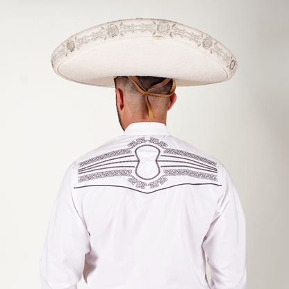 CAMISA CHARRA BLANCA BORDADO MANGANAS