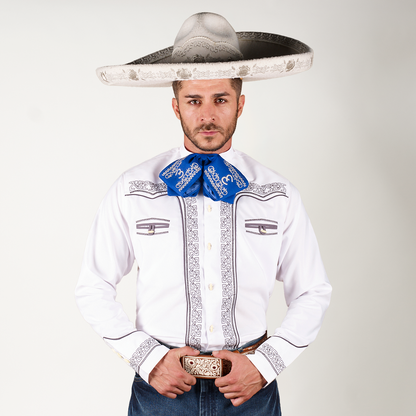 CAMISA CHARRA BLANCA BORDADO MANGANAS