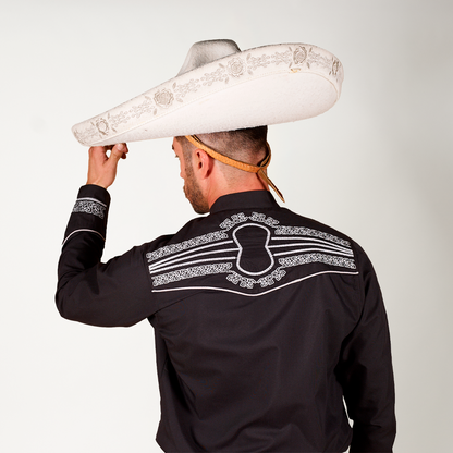 CAMISA CHARRA NEGRA BORDADO MANGANAS