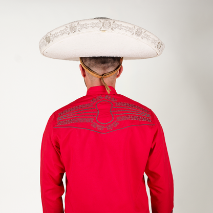 CAMISA CHARRA ROJA BORDADO MANGANAS