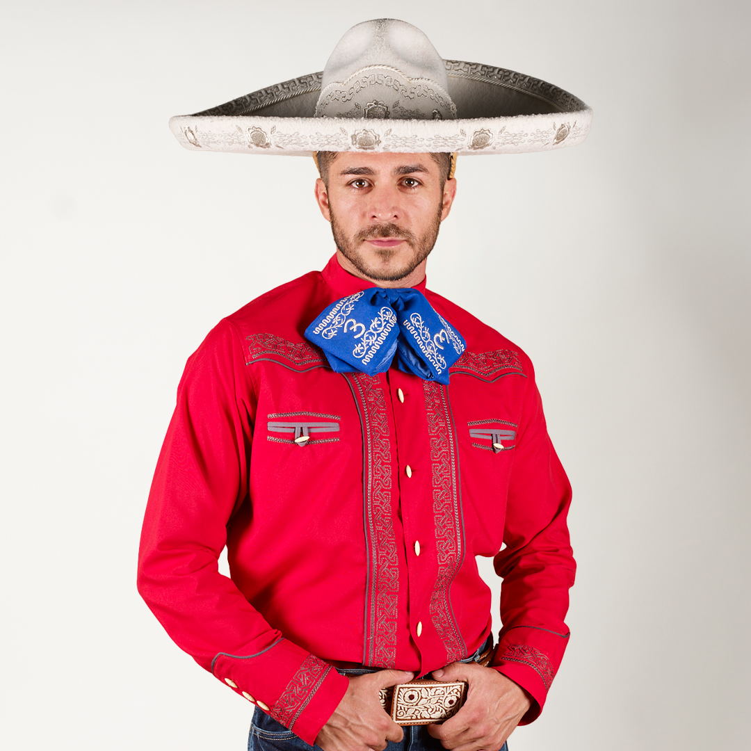 CAMISA CHARRA ROJA BORDADO MANGANAS