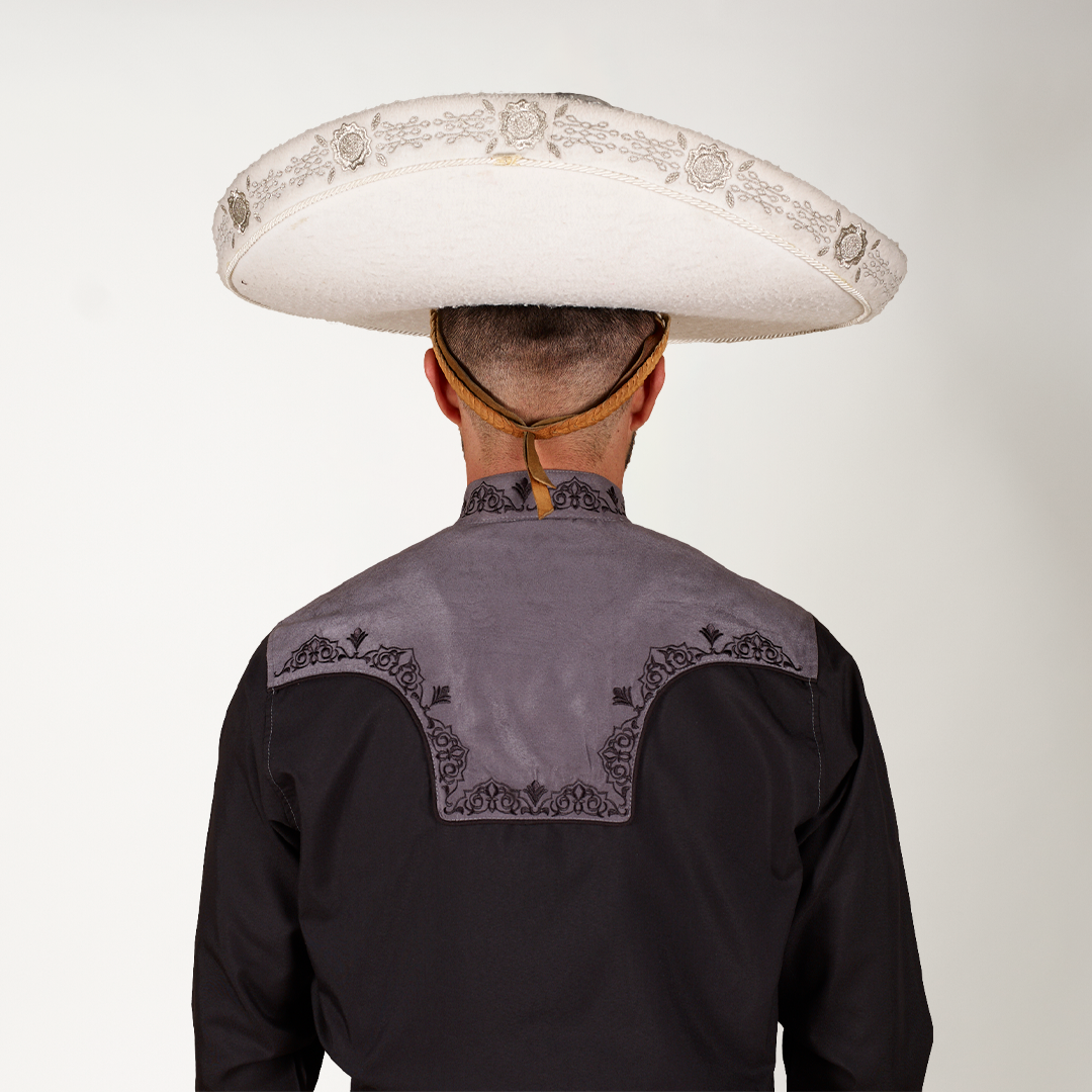 CAMISA CHARRA NEGRA/GRIS BORDADO ARGEN