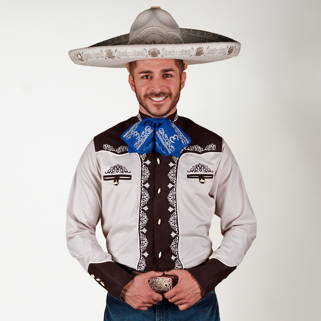 CAMISA CHARRA GRIS/NEGRO BORDADO ARGEN