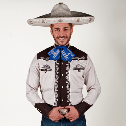 CAMISA CHARRA GRIS/NEGRO BORDADO ARGEN