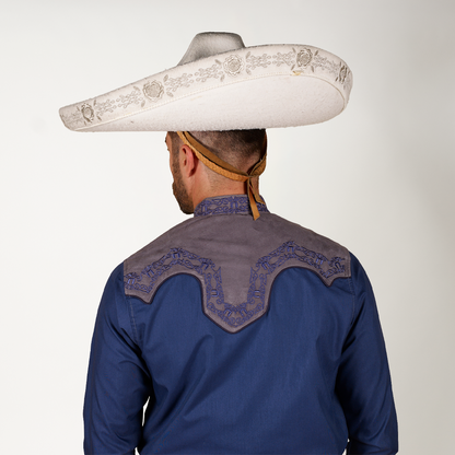 CAMISA CHARRA AZUL/GRIS BORDADO ESPUELA