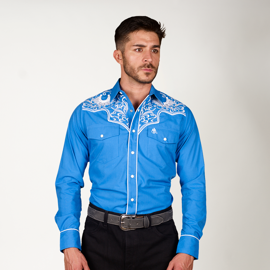 CAMISA AZUL REY BORDADO HERRADURA