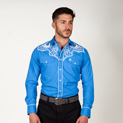 CAMISA AZUL REY BORDADO HERRADURA