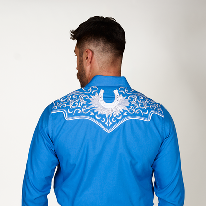 CAMISA AZUL REY BORDADO HERRADURA