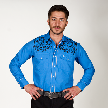 CAMISA AZUL REY BORDADO PISTOLAS
