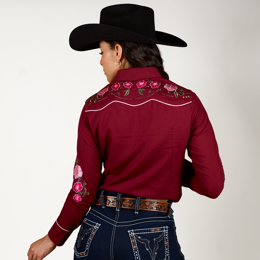 CAMISA VINO BORDADO 426