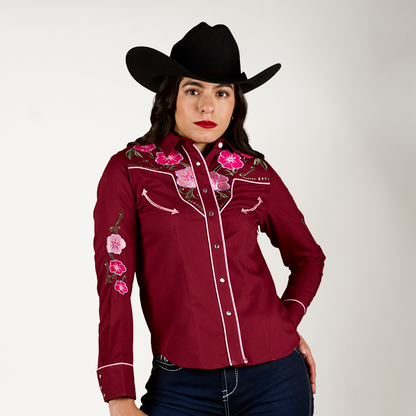 CAMISA VINO BORDADO 426