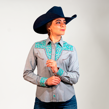 CAMISA GRIS BORDADA HERRADURA