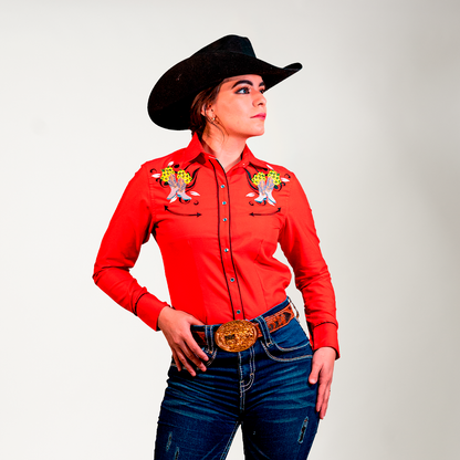 CAMISA ROJA BORDADO BOTAS