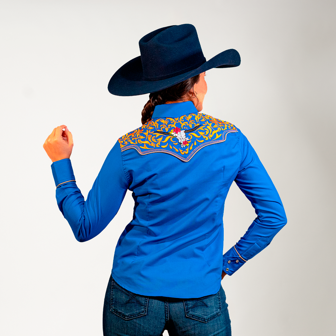 CAMISA AZUL REY BORDADO CRANEO