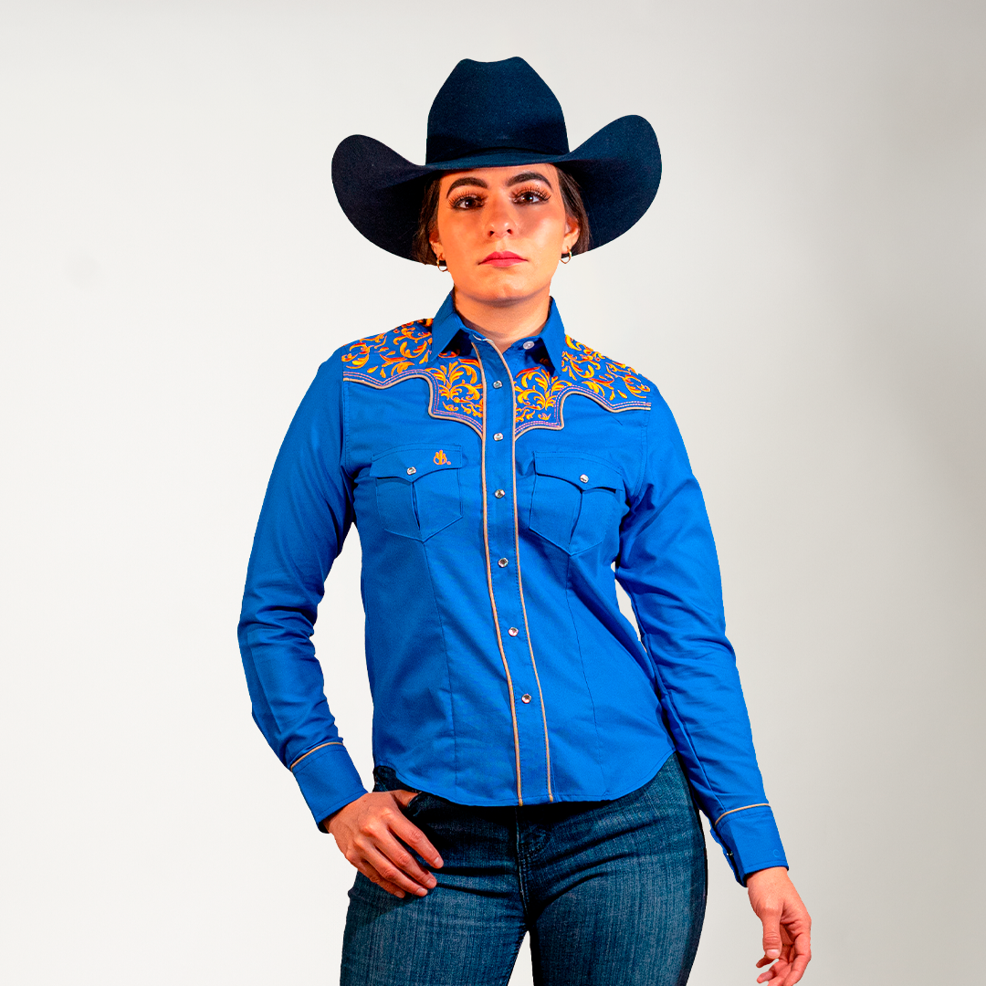 CAMISA AZUL REY BORDADO CRANEO