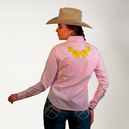 CAMISA ROSA BORDADO ROSAS